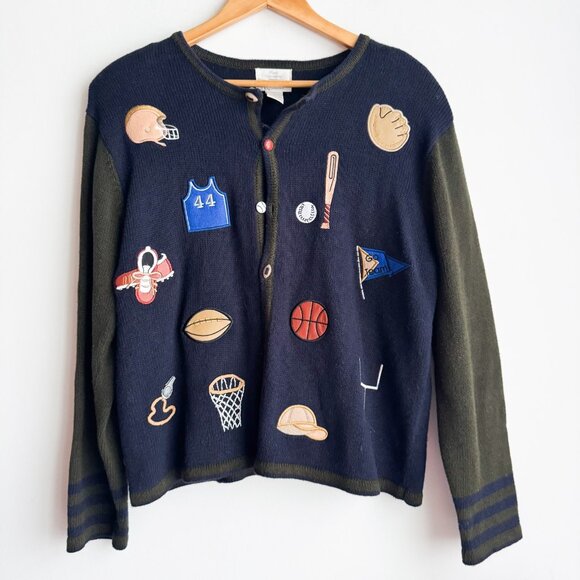 Christopher & Banks Sweaters - Christopher & Banks Vintage Football Theme Embroidered Cardigan L